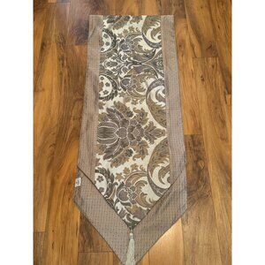 Waterford Linens Table Runner With Tassels 72" Long Floral Pattern Cream Tan